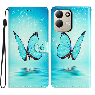 Voor Xiaomi Redmi 17 4G / 5G Wallethoes PU-leer Patroonbedrukte Standtelefoonhoes met Riempje - Blauwe Vlinder
