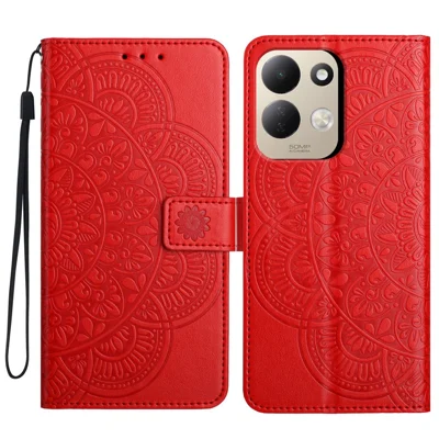Voor Xiaomi Redmi 17 4G / 5G Leren Hoesje Standaard Kaartvakken Mandala Patroon Telefoonhoesje met Polsbandje - Rood