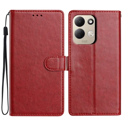 Coque Portefeuille en Cuir pour Xiaomi Redmi 17 4G/G avec Support Ajustable Mains Libres et Dragonne Pratique - Rouge