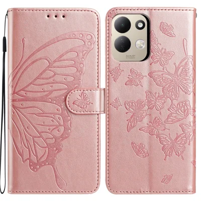 Voor Xiaomi Redmi 17 4G / 5G Hoesje Zwanenmot Ingeprent Portemonnee Stand PU Leren Flip Hoesje met Bandje - Roze Goud