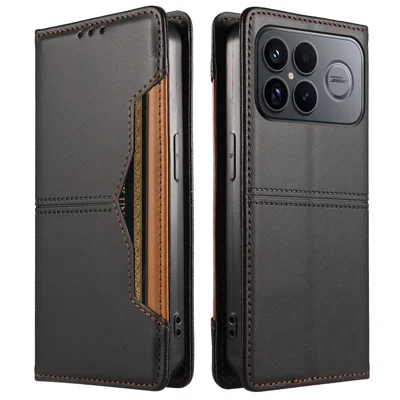  For Xiaomi Poco F8 Ultra / Xiaomi Redmi K90 Pro Max 5G Wallet Case External Card Slot Magnetic Closing Leather Phone Cover - Black