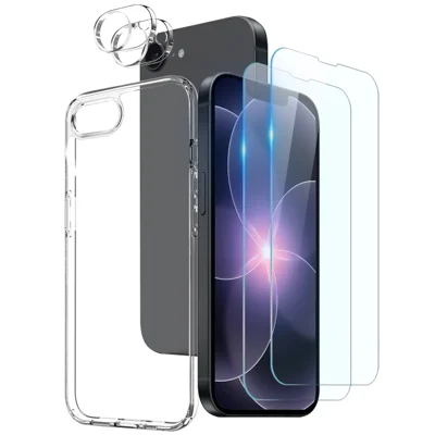 NORTHJO dla iPhone 16e / iPhone 17e przezroczysta obudowa TPU z 2 szt. foliami ochronnymi ekranu + 2 szt. foliami ochronnymi obiektywu - przezroczysta