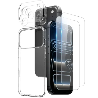 NORTHJO dla iPhone 17 Pro Max TPU Etui z 2 szt. folią ochronną ekranu + 2 szt. folią obiektywu — Przezroczyste