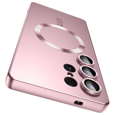  For Samsung Galaxy S24 Ultra Magnetic Case Ultra Thin TPU Phone Cover with Lens Protection - Pink