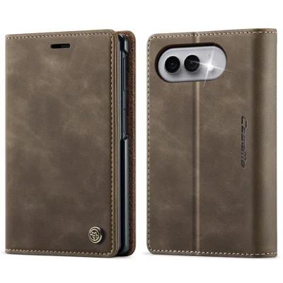  CASEME voor iPhone Fold Case 033 Series Beschermende Portefeuillestandaard met RFID-blokkering Calfstructuur Leren Hoes - Koffie