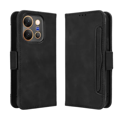 For vivo X300 E 5G Leather Case Phone Wallet Cover with Multiple Card Slots - Black
