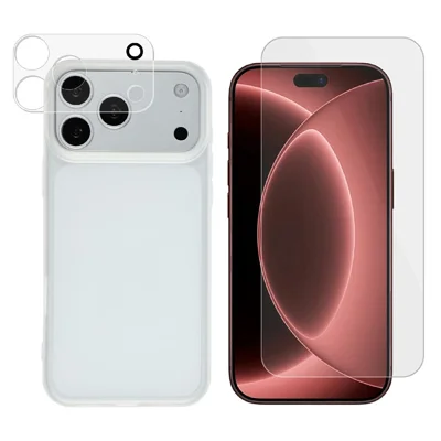 For iPhone 18 Pro Max Case Matte TPU Cover + High Aluminium-silicon Glass Screen Protector + Lens Protector - Matte Transparent
