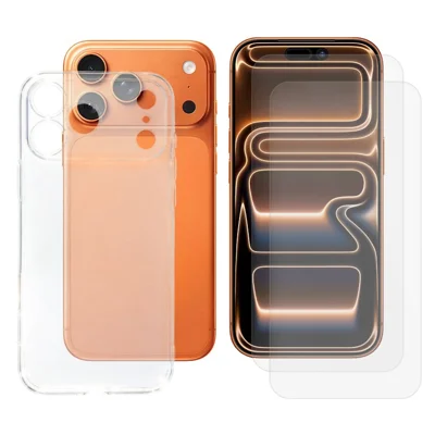 Til iPhone 18 Pro Max / 17 Pro Max Case Blød TPU-telefonbeskytning med 2 stk. Høj aluminium-silicium glas skærmprotector - Transparent