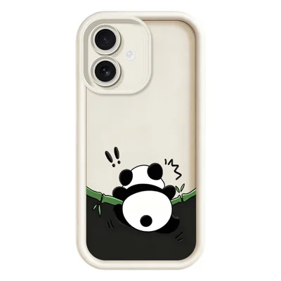 For iPhone 17 TPU Case Rubberized Anti-Slip Panda Pattern Printing Phone Cover - White