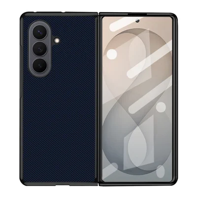 For Samsung Galaxy Z Fold8 Ultra Case Aramid Fiber Texture PU Leather Coated PC Phone Cover - Midnight Blue