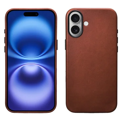 ICARER for iPhone 17 Magnetic Case Full Wrapped Waxy Genuine Cow Leather + PC Protective Cover - Brown