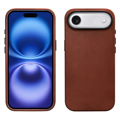 ICARER for iPhone Air Magnetic Case Full Wrapped Waxy Genuine Cow Leather + PC Protective Cover - Brown