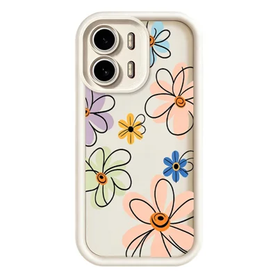 For Oppo A6x 5G  /  A6x 4G TPU Case Hand-Drawn Floral Pattern Phone Back Cover - White