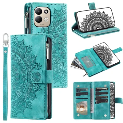 Voor Xiaomi Redmi 17 5G / 17 4G Portefeuillehoesje Mandala Bloemenpatroon PU Leren Hoes met Polsriem - Muntgroen