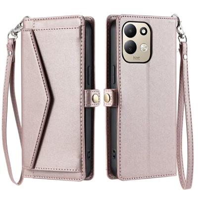Voor Xiaomi Redmi 17 5G / 17 4G Leren Hoesje met Strap, Portemonnee, Stand, Telefoonhoes - Roze Goud