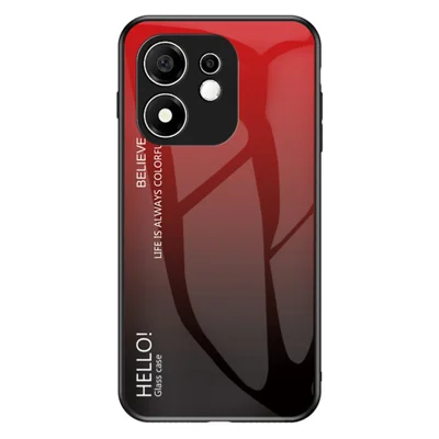 Phone Case for Honor 600 Smart 5G / X7e Plus 4G / X7e Plus 5G , Anti-Scratch Tempered Glass + PC + TPU Back Cover - Gradient Red Black