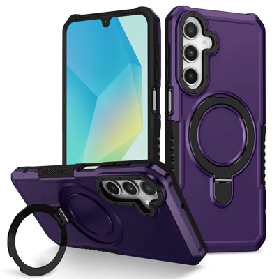 For Samsung Galaxy A55 5G Case Foldable Kickstand PC + TPU Phone Protective Cover - Dark Purple