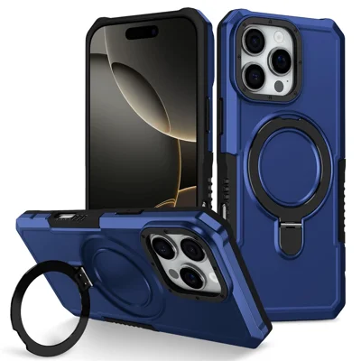 For iPhone 16 Pro Case Foldable Kickstand PC + TPU Phone Protective Cover - Sapphire