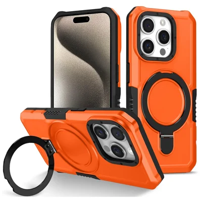 For iPhone 14 Pro Case Foldable Kickstand PC + TPU Phone Protective Cover - Orange