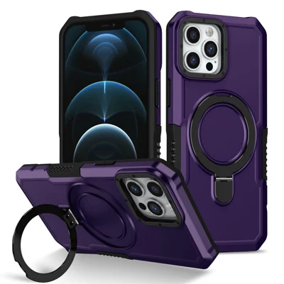 For iPhone 12 Pro Max Case Foldable Kickstand PC + TPU Phone Protective Cover - Dark Purple