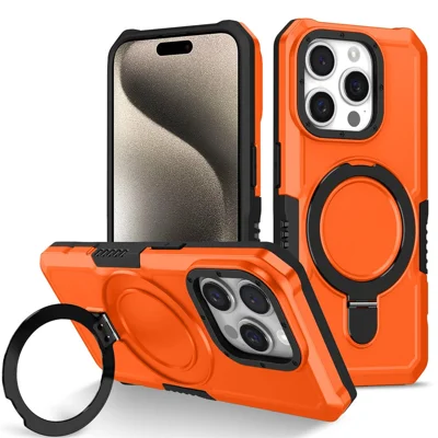 For iPhone 14 Pro Max Case Foldable Kickstand PC + TPU Phone Protective Cover - Orange