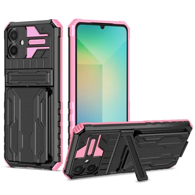 Capa para Samsung Galaxy A07 4G / A06 4G com Suporte para Cartões, Capa Traseira em PC + TPU com Suporte - Rosa