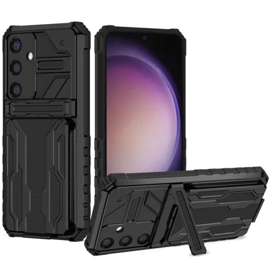 Voor Samsung Galaxy A55 5G / A35 5G hoesje met kaarthouder PC + TPU telefoon achterkant met standaard - Zwart