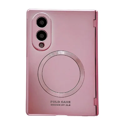 For Samsung Galaxy Z Fold8 Magnetic Case Electroplated PC Shockproof Protective Cover with Tempered Glass Film - Rose Gold