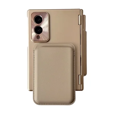For Samsung Galaxy Z Fold8 Magnetic Case Card Holder Slot Kickstand Leather Phone Back Cover with Tempered Glass Film / Stylus - Gold