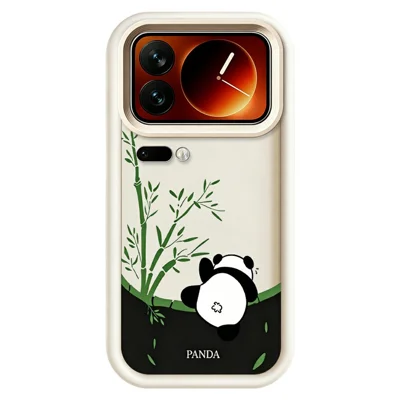 For Xiaomi 17 Pro Max Case Cartoon Panda Bamboo Pattern TPU Anti-Slip Protective Phone Cover - White