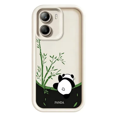Voor Xiaomi Poco X7 Pro 5G Hoesje Cartoon Panda Bamboe Patroon TPU Antislip Beschermend Telefoonhoesje - Wit