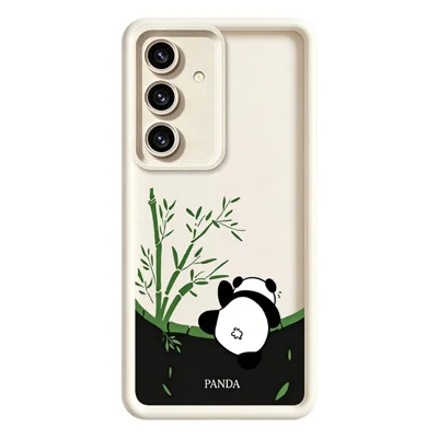 For Samsung Galaxy S26 Case Cartoon Panda Bamboo Pattern TPU Anti-Slip Protective Phone Cover - White