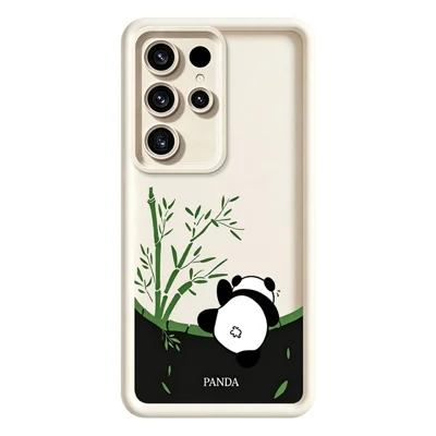 For Samsung Galaxy S26 Ultra Case Cartoon Panda Bamboo Pattern TPU Anti-Slip Protective Phone Cover - White