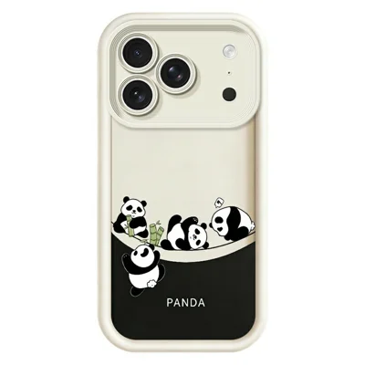 For iPhone 18 Pro Case Four Cartoon Pandas Pattern Soft TPU Protective Phone Cover - Black