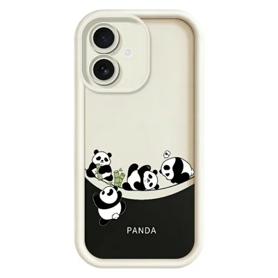 For iPhone 17 Case Four Cartoon Pandas Pattern Soft TPU Protective Phone Cover - White
