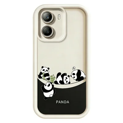 Voor Xiaomi Poco X7 Pro 5G Hoesje Vier Tekenserie Pandas Patroon Zachte TPU Beschermhoes - Wit