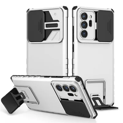 Für Samsung Galaxy Note20 Ultra / Note20 Ultra 5G Hülle Kamera-Schieber PC + TPU Handyhülle mit Ständer - Weiß