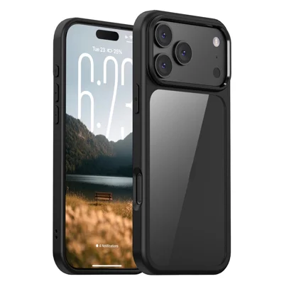 IPAKY til iPhone 18 Pro  /  17 Pro gennemsigtig telefonbeskyttelsesdæksel TPU + PC anti-fingeraftryk bagside - Sort