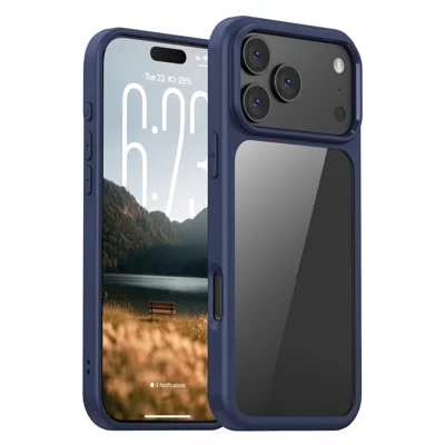 IPAKY til iPhone 18 Pro Max / 17 Pro Max gennemsigtig telefonbeskyttelsesdæksel TPU + PC bagdæksel uden fingeraftryk - mørkeblå