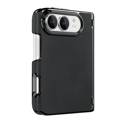 Etui magnetyczne do iPhone Fold, dwuosiowe, z delikatną fakturą siatki, skóra + PC, odporne na odciski palców, pokrowiec na telefon - Czarny