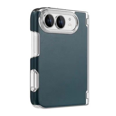 Für iPhone Fold Magnetisches Case Dual-Achsen-Schutzstoßfeste Hülle aus Leinenstruktur-Leder - Blaugrau