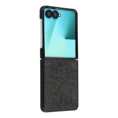 For Samsung Galaxy Z Flip8 Case Shell Textured Leather Coated PC Phone Protective Cover - Black