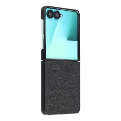 For Samsung Galaxy Z Flip8 Case Leather Coated PC Litchi Texture Scratch-Resistant Protective Cover - Black
