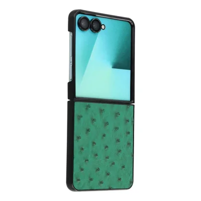 For Samsung Galaxy Z Flip8 Case Ostrich Grain Textured Leather Coated PC Folding Phone Protective Cover - Green