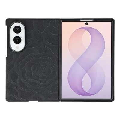 For Samsung Galaxy Z Fold8 Case Camellia Pattern PU Leather + PC To-styks Folding Phone Cover - Sort