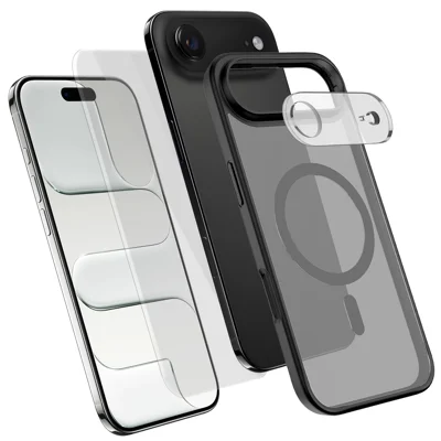 Voor iPhone Air Magnetische Hoes TPU + PC Telefoonhoes met Hoge Aluminium-Siliciumglas Screenprotector + PC Camera Lensprotector - Zwart