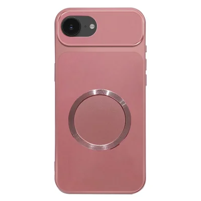 For iPhone 17e  /  16e Magnetic Case CD Pattern Ring Metallic Painted TPU Phone Back Cover - Pink