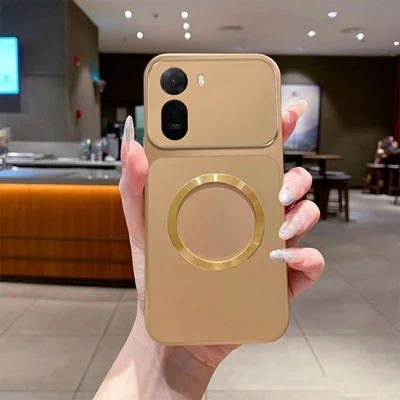 Magnetic Case For Xiaomi Redmi A7 Pro 5G  /  A7 Pro 4G (171.56mm)  /  Poco C85x 5G  /  C81 4G CD Pattern Ring Metallic Painted TPU Phone Back Cover - Gold