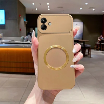 Magnetische Hülle für Samsung Galaxy A08 5G / A08 4G / A07 5G / A07 4G CD-Muster Ring Metalllackierte TPU-Handyhülle – Gold