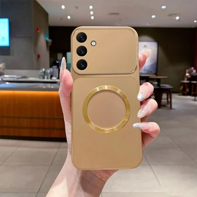Magnetic Case For Samsung Galaxy A26 5G  /  A18 5G  /  A18 4G  /  A17 5G  /  A17 4G CD Pattern Ring Metallic Painted TPU Phone Back Cover - Gold